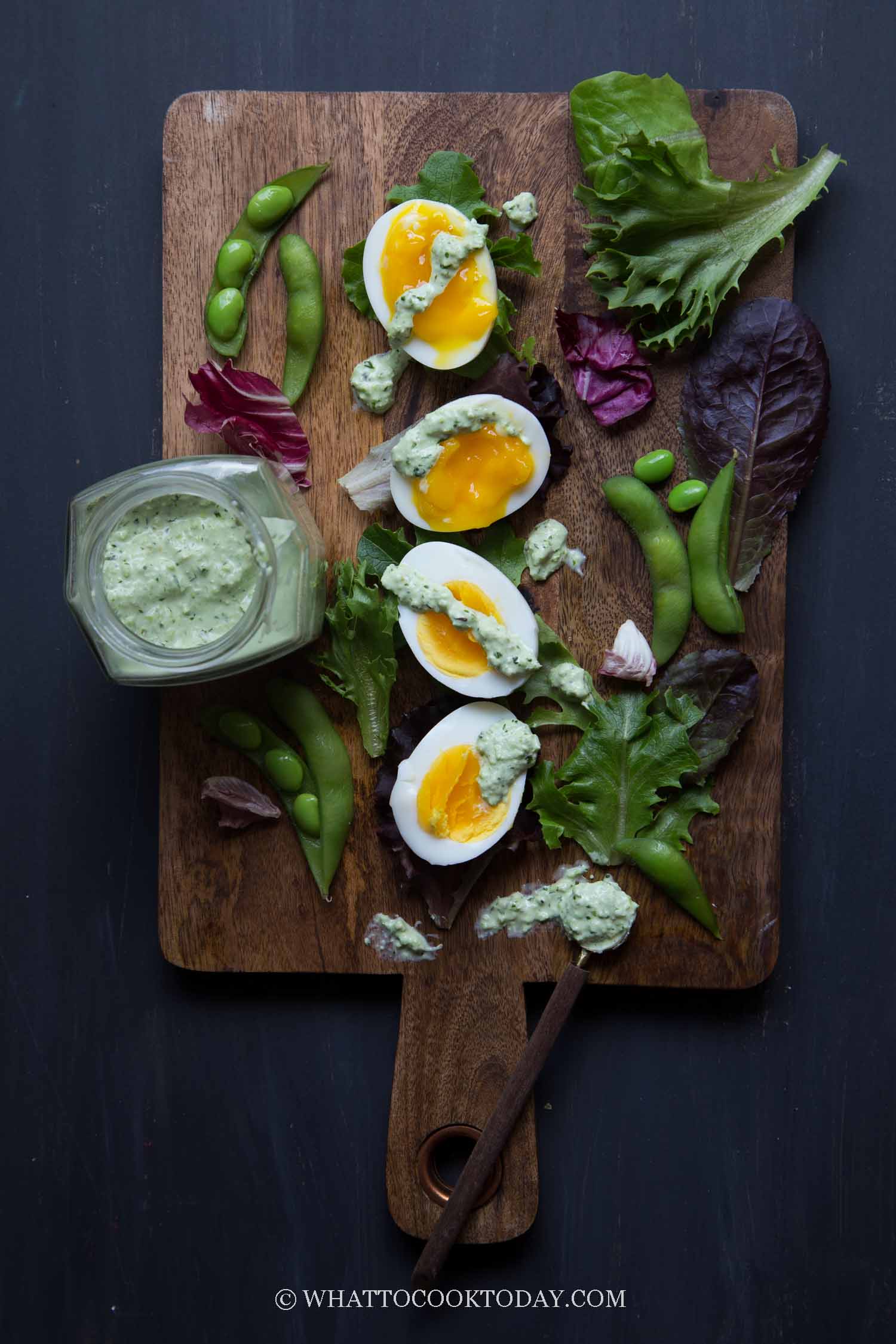 7-Minute Soft-boiled Eggs with Creamy Edamame Dressing