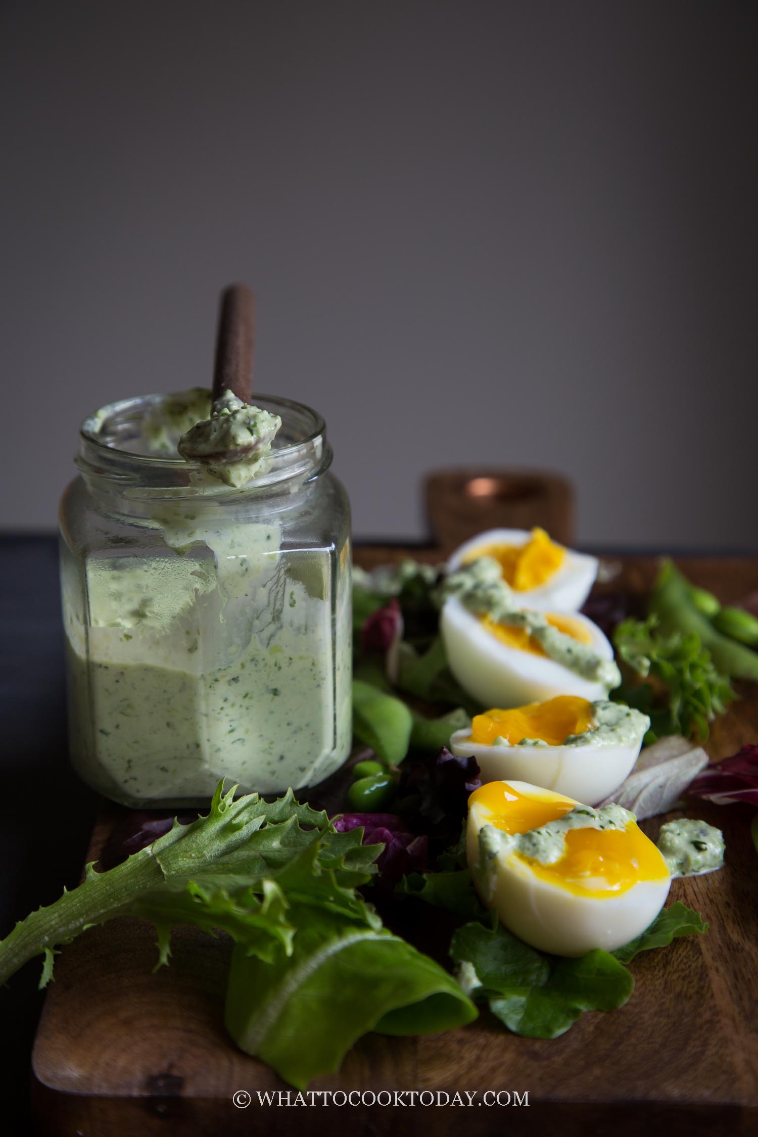 7-Minute Soft-boiled Eggs with Creamy Edamame Dressing