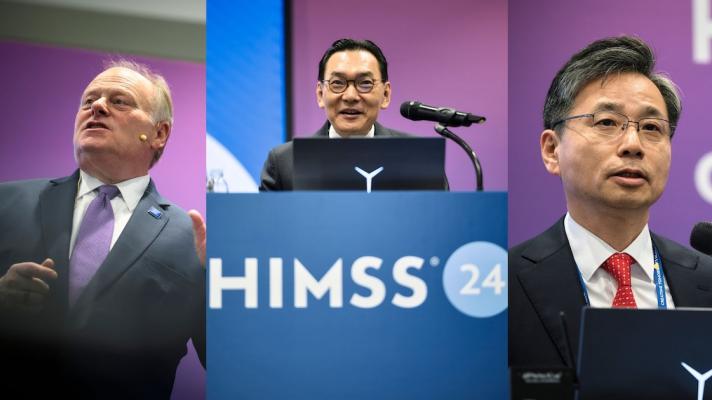 Hal Wolf of HIMSS, Samsung Medical Center's Dr Poong-Lyul Rhee, and Dr Kyung-Hwan Kim of Seoul National University Hospital