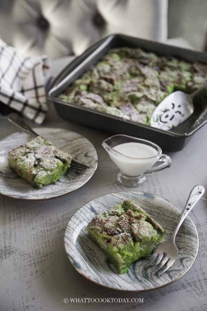 Pandan Bread Pudding with Coconut Sauce