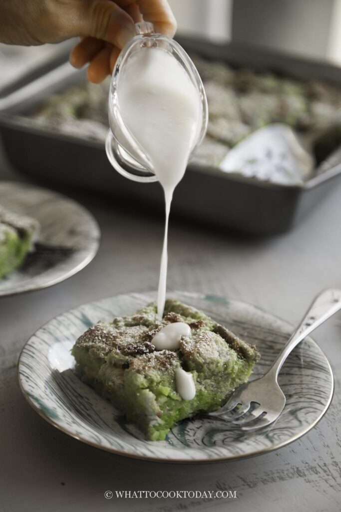Pandan Bread Pudding with Coconut Sauce