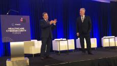 Cybersecurity experts John Riggi and Richard Staynings speak at the HIMSS Healthcare Cybersecurity Forum.